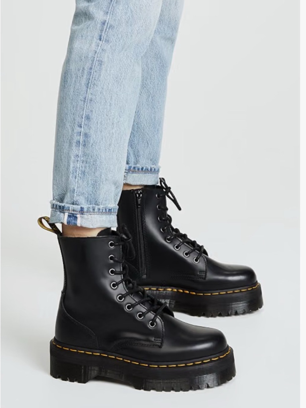 Dr. Martens Black Leather Platform Lace-Up Boots with Yellow Stitching Size 8 - Picture 7 of 8